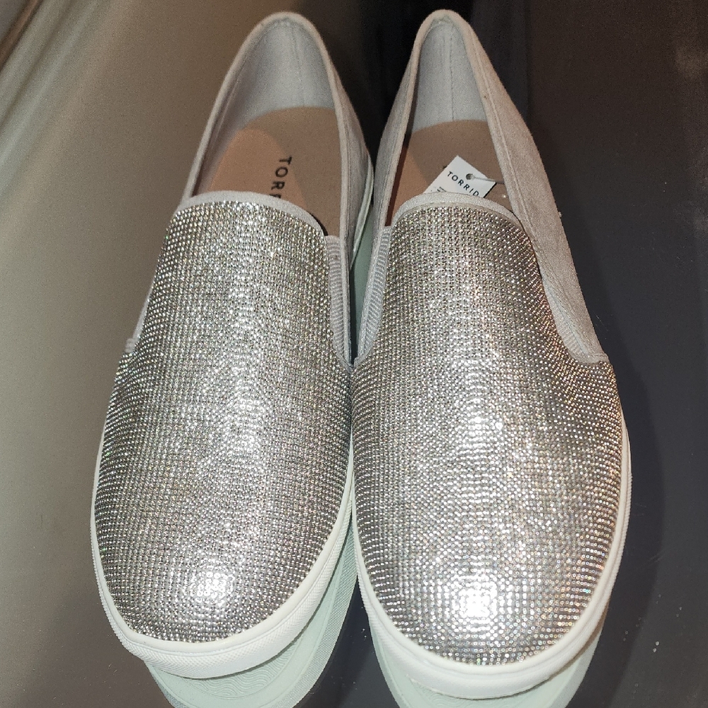 Tory Burch Silver Glitter Slip-On Sneakers